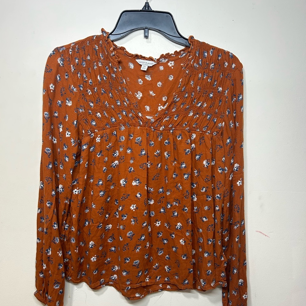Women's Lucky BRAND Floral Rust Color Women's Top Size S